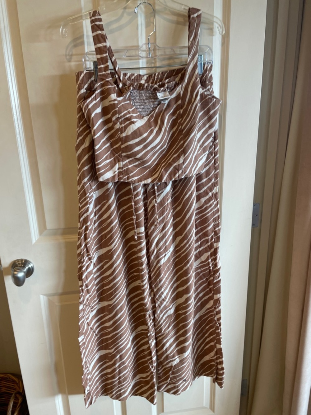 a new day Linen Zebra-Stripe Matching Pants/Crop Top Set